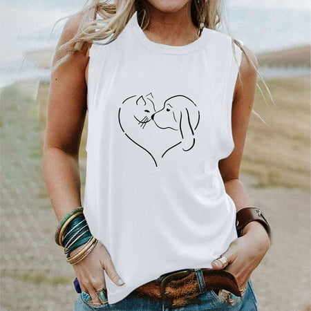 

FREE SHIPPING-camisole Summer Women Fashion Round Neck Printed Sleeveless Casual Tank Tops nightgowns for women lingerie valentines day birthday gifts White