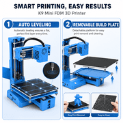 Fully Assembled Mini K9 3D Printer, High-Precision 3D Printing Machine with Automatic Leveling, Suitable for Beginners, Compact Blue 3D Printer for Hobbyists, blue, 1set