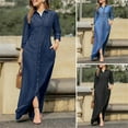 thumbnail image 3 of Womens Plus Size Casual Button Down Denim Maxi Dress Long Sleeve Long Jean Dresses With Pockets, 4XL, 3 of 7