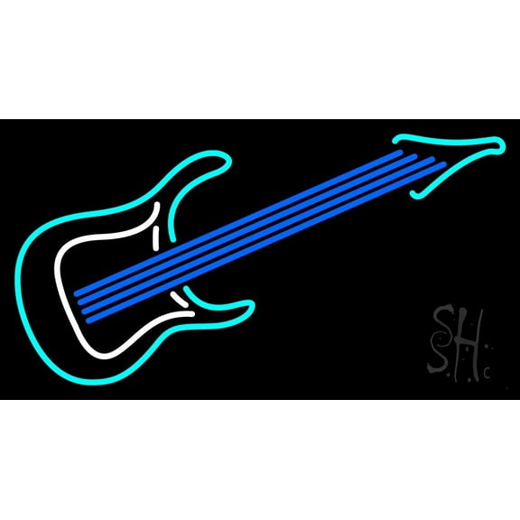 Guitar Logo LED Neon Sign 20" Tall x 37" Wide - inches Black Square Cut Acrylic Backing, with Dimmer - Premium built indoor Sign for Studio, Club, Home décor, Event, Workshop, Storefront.