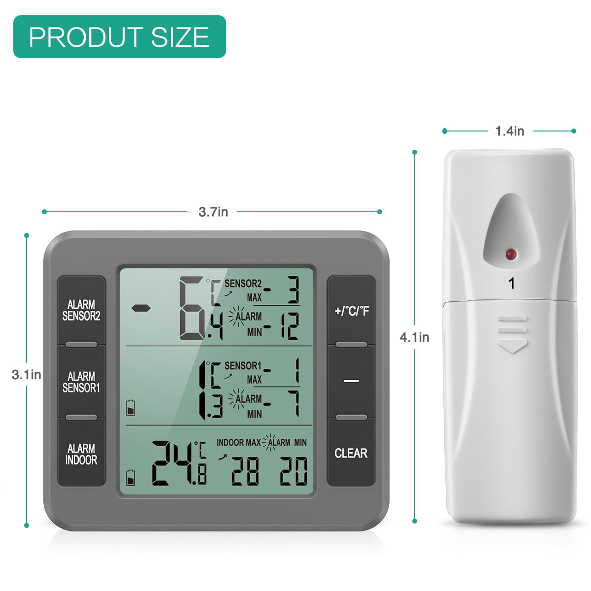 Amir (New Version) AMIR Refrigerator Thermometer, Wireless Indoor Outdoor  Thermometer, Sensor Temperature Monitor with Audible