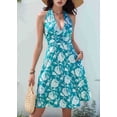 thumbnail image 2 of Women'S Summer Sleeveless Wrap V Neck Floral Sundress Mini Dress  Blue L, 2 of 4