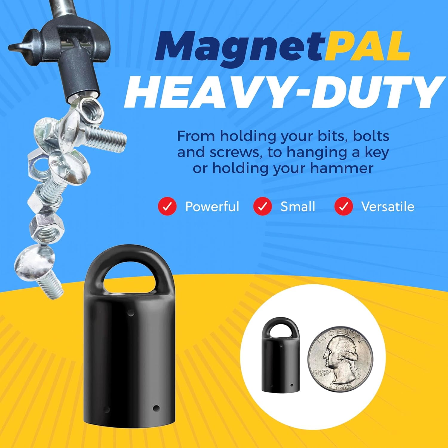 Heavy-Duty Neodymium Anti-Rust Magnet, Magnetic Stud Finder, Hide-A-Key, Tool Holder & Retrieval, Most Powerful Magnet 12lb Pull, Indoor or Outdoor Multi Use Tools, Quick Release Keys Red