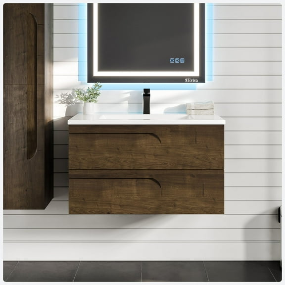 Eviva Joyous 36 inch Rosewood Wall Mount Bathroom Vanity