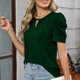 thumbnail image 3 of Camiseta de Manga Corta de Cuello Redondo de Color Sólido de la Moda para las Mujeres, Poliéster Casual Top, Lavado de Manos, 3 of 7