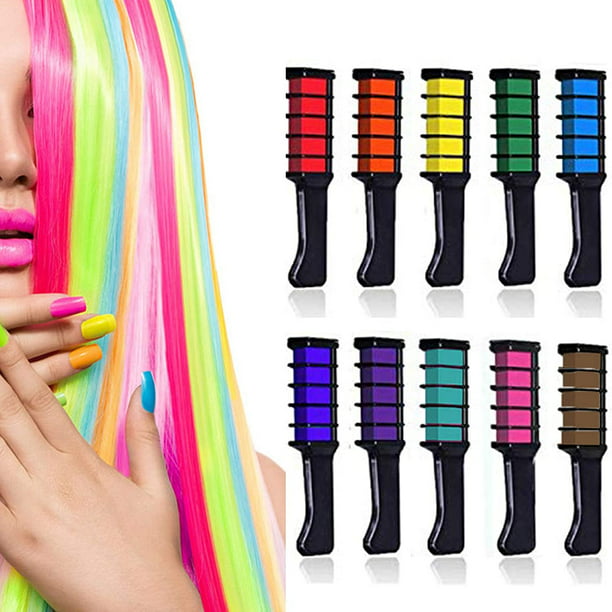 Temporary Bright Hair Chalk Comb, Non-Toxic Color Dye Gift for Girls Kids  Teen Great for DIY at Home, 10 Count 