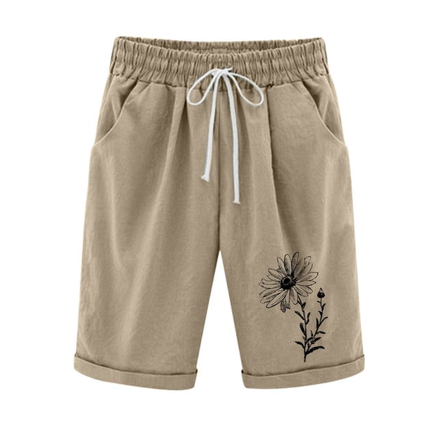 Pantalones Cortos Casuales Impresos de la Cintura Elástica con Bolsillos, Pantalones Casuales para Todo el Uso Diario de la Temporada