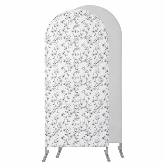 Grey Spring Floral Wedding Arch Cover,Stretchy Spandex Arch Backdrop Stand Covers 6.6 FT,Elegant Watercolor Summer Botanical Round Top Arched Backdrop Cover for Birthday Party Ceremony Baby Shower