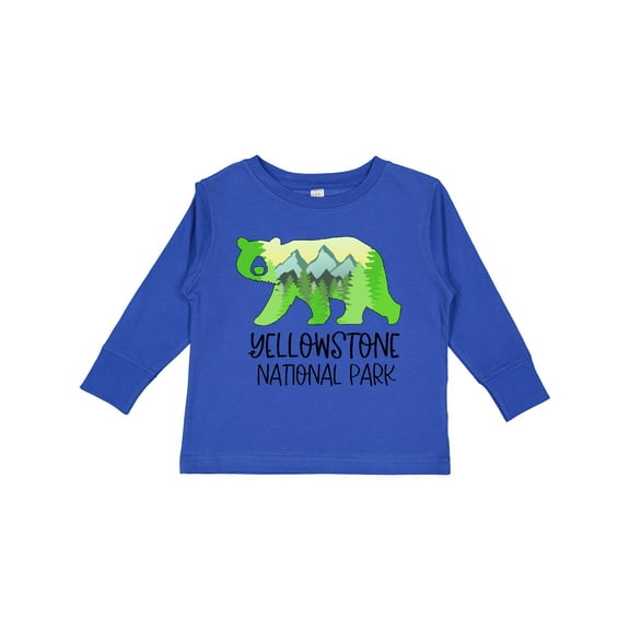 Inktastic Yellowstone National Park Mountains and Bear Shape Boys or Girls Long Sleeve Toddler T-Shirt