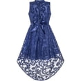 thumbnail image 6 of Girls Dress Navy Blue Lace Halter Hi-low Dress Dancing Party 10 Years, 6 of 8