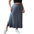 thumbnail image 2 of ClodeEU Women's Plus Size Elaist Waist Drawstring Skirt with Side Slit ,Casual Soft Midi Skirt Dark Gray,Womens Plus XXL, 2 of 6