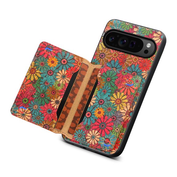 TECH CIRCLE for Google Pixel 9 Pro XL Case 6.8" (2024), Wallet Phone Case with Mgenetic Closure Credit Card Holder, Built-in Stand Function, PU Leather Slim Fit Lightweight Cover, Colorful Daisy