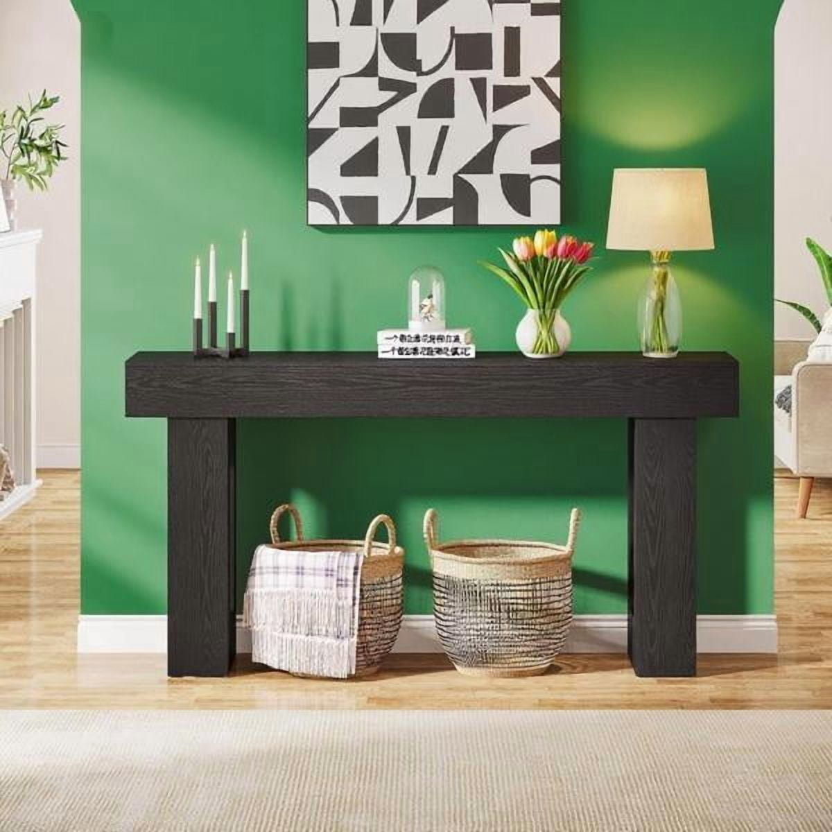 63" Farmhouse Console Table, Rustic Hallway Entryway Table, Engineered Wood MDF, Sturdy with Foot Pads, for Living Room Sofa Hallway, Black