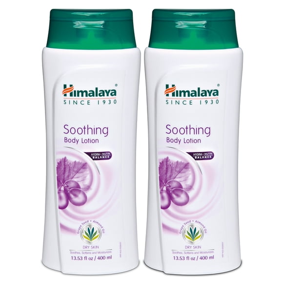 Loción corporal calmante Himalaya para piel seca con semilla de uva y aceite de almendras que calma e hidrata, 13,53 oz (400 ml), paquete de 2