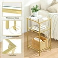 thumbnail image 3 of 3-Tier Side Tables Set of 2, Slim Sofa Tables with Tempered Glass, Storage Nightstands for Living Room, Bedroom (Golden), 3 of 8