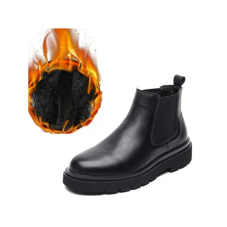 

Woobling Men Chelsea Boot Elastic Ankle Boots Waterproof Booties Work Dress Bootie Casual Shoes Pull On Comfort Black with Plush 5.5