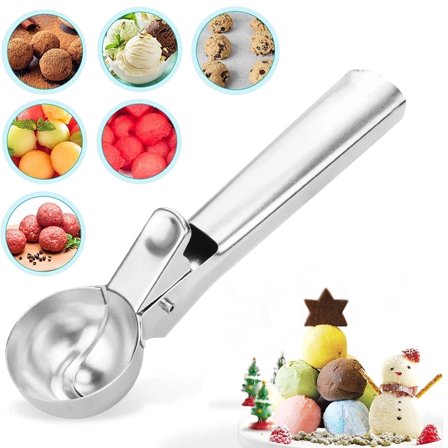 Premium Ice Cream Scoop,Portable Stainless Steel Ice Cream Scoop with Trigger and Comfortable Handle,Dishwasher Safe,Perfect for Frozen Yogurt,DIY Ice Cream Fruit,Cookie (1, silver)
