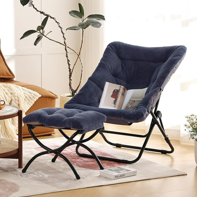 Comfy Folded Chair with Ottoman, Oversized Folding Faux Fur Chair