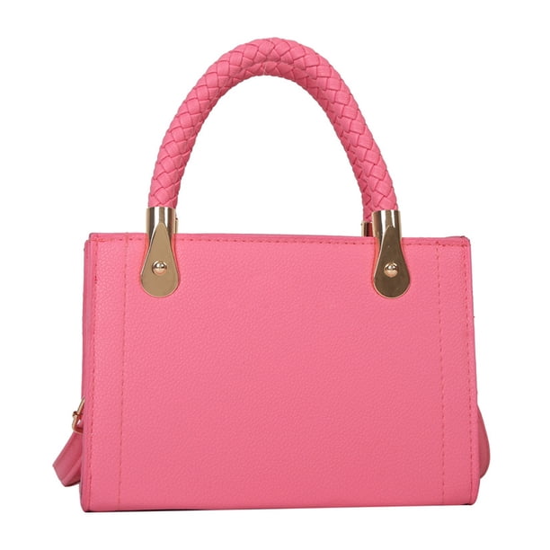 Bolso de mano de piel sintética con textura, pequeño bolso cuadrado, cadena sencilla, para mujer, con un solo hombro, color rosa
