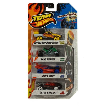 Team Hot Wheels Vehicle 4-Pack - Toyota Off-Road Truck / Sand Stinger  / Drift King / Lotus (Best Wheels For Toyota Tacoma)