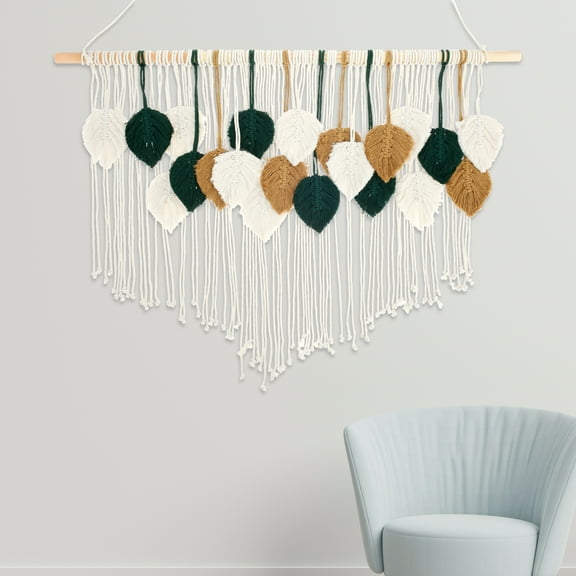 Large Macrame Wall Hanging Boho Woven Tapestry Chic Home Decor Modern Bohemian Handmade Leaf Feather Wall Art Decorations for Apartment Dorm Living Room Bedroom Nursery Backdrop 39"W X 31.5"L