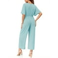 thumbnail image 3 of Summer V-neck Womens Wide Leg Jumpsuits Short Sleeve Tie Knot Front Long Romper, 3 of 7