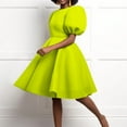 thumbnail image 2 of Women's Round Neck Puff Sleeve Midi Dresses Ruffle A-Line Summer Casual Dress, 2 of 8