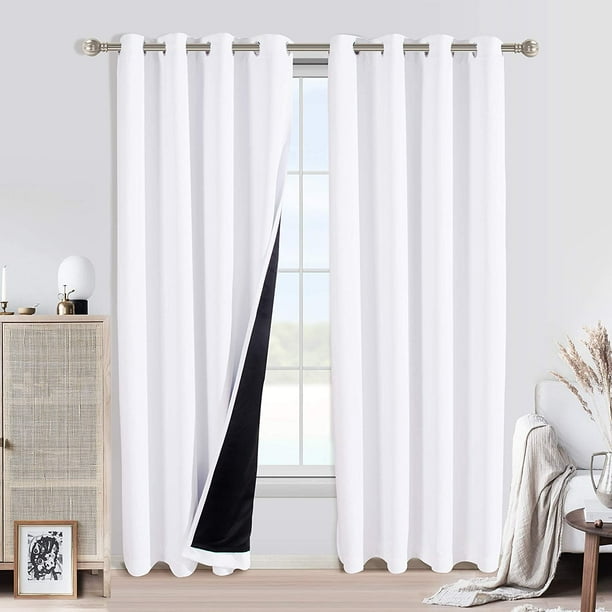 100 Blackout Curtains For Bedroom Thermal Insulated Window Curtain Panels With Black Liner Backing Noise Reducing And Sun Blocking Living Room White 52 X 108 Inch Set Of 2 Com Thermal Insulated Window Curtain Panels, Black And White Light Blocking Curtains For Living Room