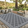 thumbnail image 3 of Funslane Waterproof Outdoor Rug 9x18ft for Patios, Plastic Straw Rug Outside Carpet Mats for Picnic, Backyard, Deck, Balcony, Porch, Beach, Gray & White, 3 of 8