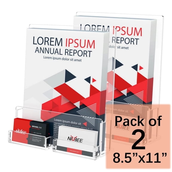 NIUBEE Brochure Holder Acrylic Display Stand, 8.5 * 11 Flyer Display Stand with Business Card Holder, Durable & Elegant Design for Trade Shows, Offices, and Business Events
