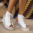 thumbnail image 2 of Rokment Women's Leopard High Top Fashion Sneakers Platform Wedge Sandals 2026 Summer Casual Lace up Fish Mouth Open Toe Chunky High Heels Slingback Sandals White Size 6.5, 2 of 6