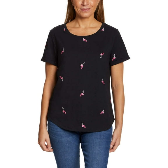 Vintage America Women's Flamingos Embroidered Relaxed Fit Tee Lightweight Cotton Blend T-Shirt