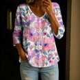 thumbnail image 2 of VBVC Women's Floral 3/4 Sleeve Button Down Shirt , Casual Loose V-Neck Blouse For Women, Ladies' Breathable Tunic Tops with Pockets,Multicolor,S-2XL, 2 of 6