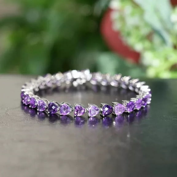 "8 Ct Heart Simulated Amethyst Tennis Bracelet, 925 Sterling Silver White Gold Plated, Elegant Jewelry for Women"