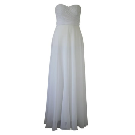 Faship Womens Elegant Strapless Pleated Sweetheart Neckline Long Formal Dress White - (Best Shapewear For Strapless Dress)