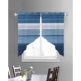 thumbnail image 3 of Blue Ombre Stripe Swag Valances for Windows, Farmhouse Striped Modern Abstract Art Rod Pocket Sheer Valances for Small Windows, Swag Toppers Light Filtering for Kitchen Living Room 2 Panels 36''x36'', 3 of 6