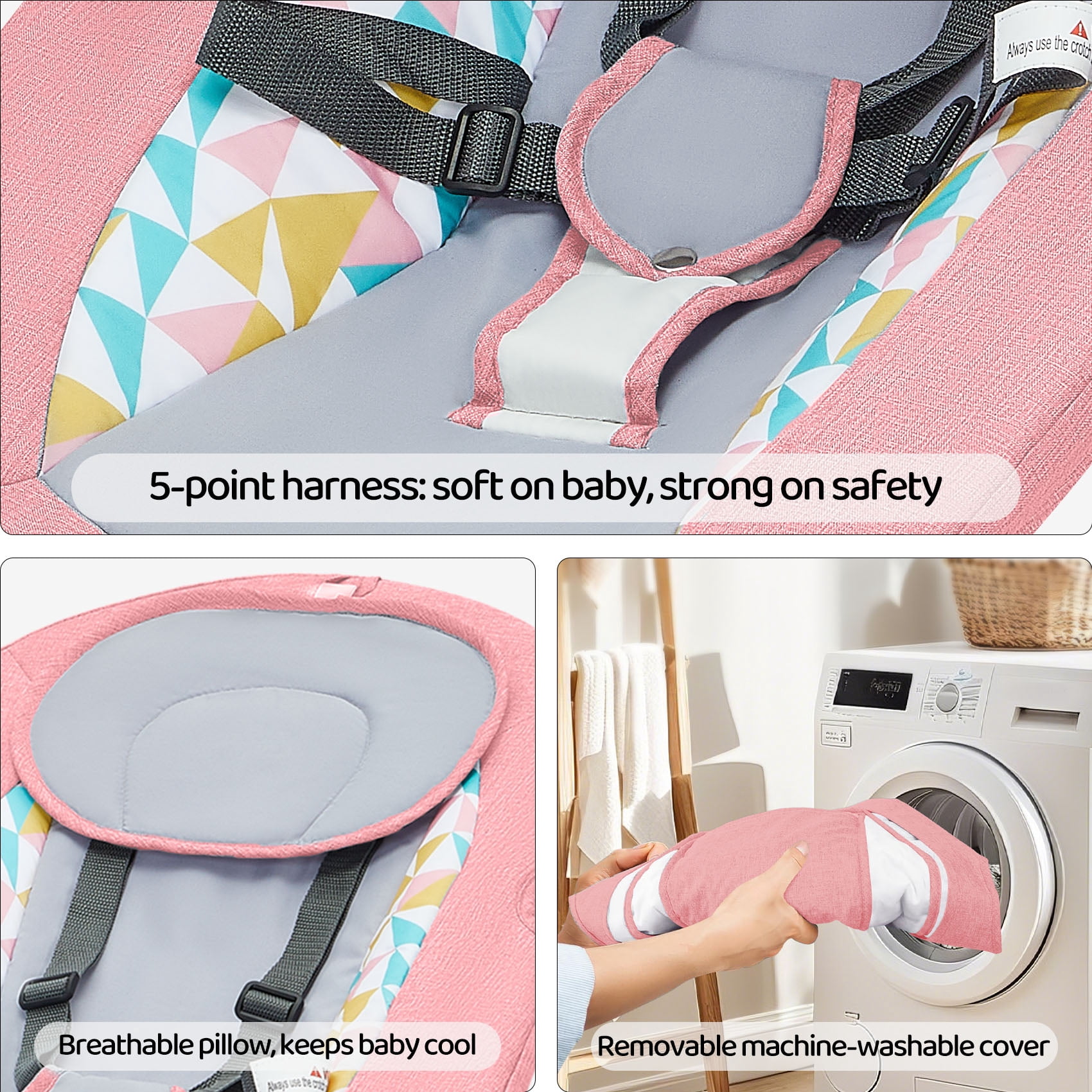 Fashionsmile Electric Baby Swing, Caveen Infant Swing Rocker with Remote Control, 5 Sway Speeds, Bluetooth Music, Grey