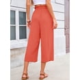 thumbnail image 7 of Chiclily Women's Wide Leg Capri Pants Summer High Waisted Palazzo Trousers Coral Drawstring Cropped Pants with Pockets, Size L, 7 of 7