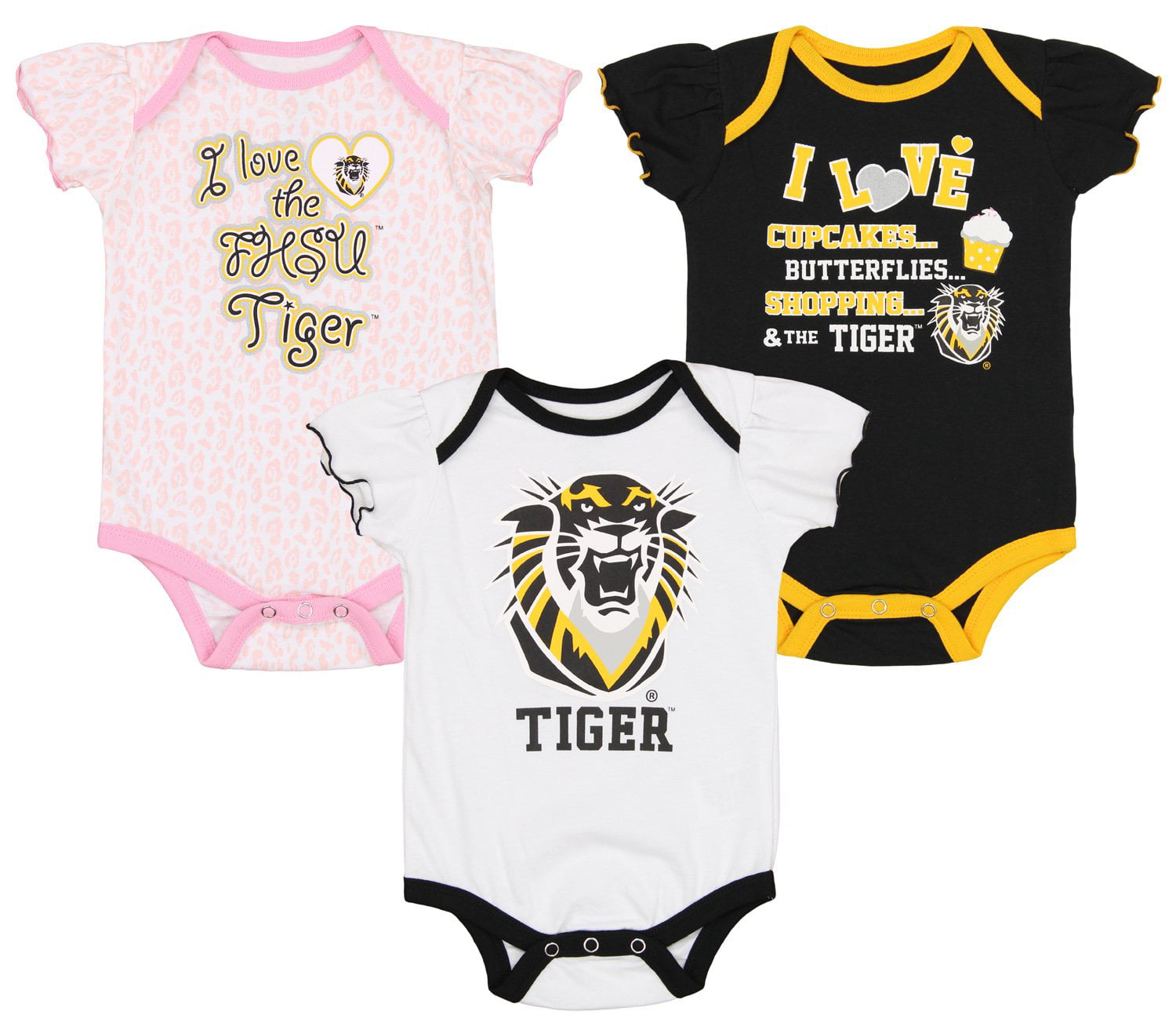 Outerstuff NCAA Infants Fort Hays State Tigers 3 Pack Creeper Bodysuit Set 