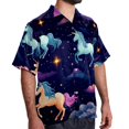 thumbnail image 2 of Starry Unicorn Men's Short Sleeve Poplin Shirt - Casual Printed Button Down Short Summer Beach Shirts Unisex940, 2 of 6