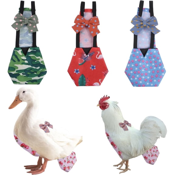Chicken Diapers Bantam Hens - Reusable 3-Piece Set with Bow Ties Poultry Nappies Washable Waterproof for Geese Pet Ducks Silkie