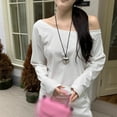 thumbnail image 3 of Women Sexy Off The Shoulder Long Sleeve Tops Y2k Going Out Tops Fit T-Shirts White XL, 3 of 9