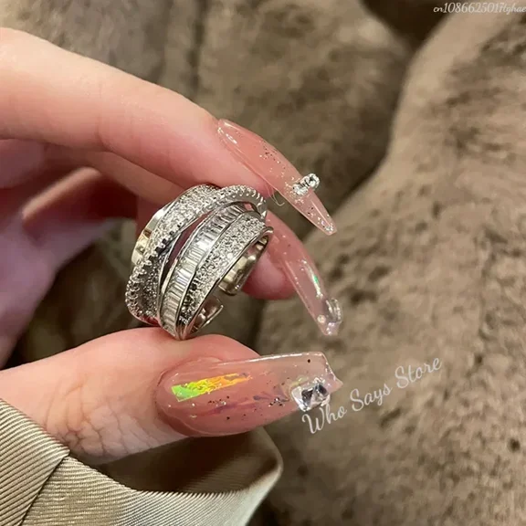 New Fashion Jewelry Exquisite Silver Color Zircon Ring Elegant Women's Opening Adjustable Wedding Gift Luxury Accessory