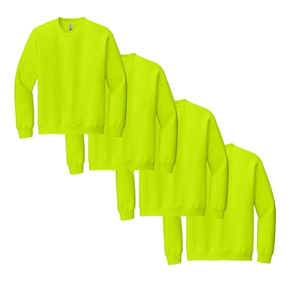 Gildan High Visibility Safety Sweatshirt for Adult, Heavy Blend Crewneck Fleece Hi Vis Reflective Green Sweatshirt 50/50 Cotton/Polyester Safety Work Sweater, 4 Pack Size – S