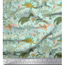 Soimoi Rayon Fabric Leaves,Floral & Dinosaur Jungle Fabric Prints by Yard 56 Inch Wide