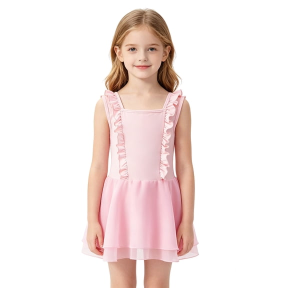 Girls Ballet Dance Dress With Attached Tutu Skirt Sleeveless Leotard Summer Practice Outfit For Toddler Kids Children Performance Soft Breathable Stretchy Elegant Design