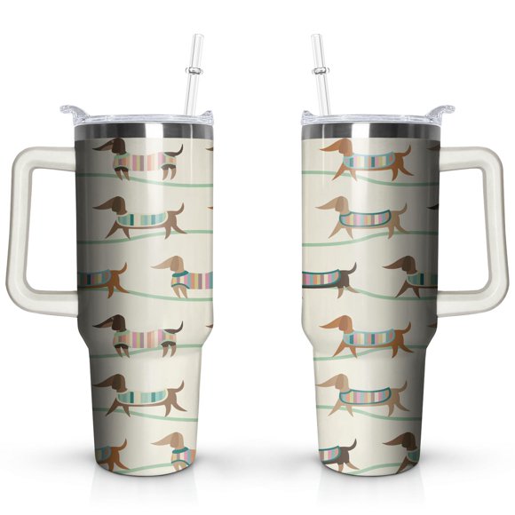 Dachshund Tumbler 40 Oz Gifts For Women with Handle and Silicone Straws Dog Stainless Steel Cup Insulated Travel Coffee Mug Home Office