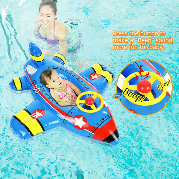 Lixada Inflatable Swimming Ring for Kids Cute Airplane Pool Float Swim Ring PVC Floating Toys for Boys Girls