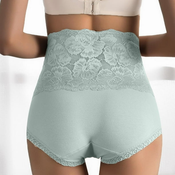 PEASKJP Womens Cotton Underwear Tummy Control Soft Nylon Stretchy No Show  High Rise Thong Panties, Green M 