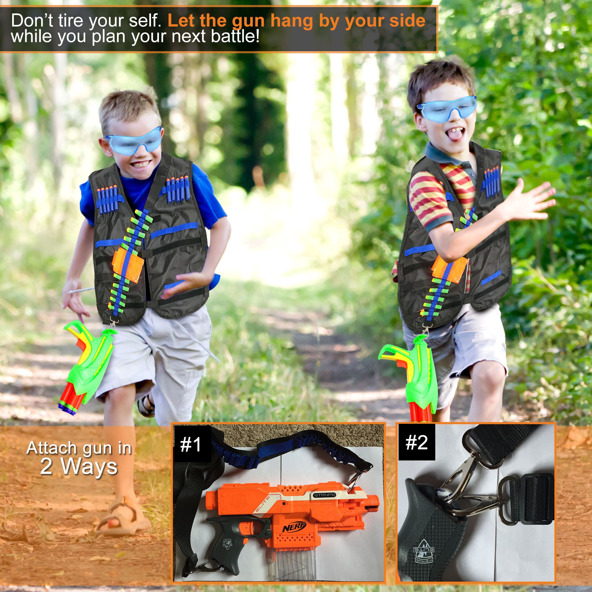 Wishery Nerf Guns Accessories for 1 Boy Tactical Vest Kit for Kids Compatible with N Strike Elite Series 20 Darts Vest Safety Eye Glasses Clip Bandolier - image 4 of 8